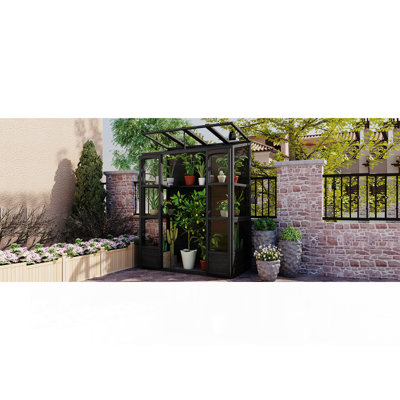 78-inch Wooden Greenhouse Cold Frame with 4 Independent Skylights and 2 Folding Middle Shelves, Walk-in Outdoor Greenhouse, Black