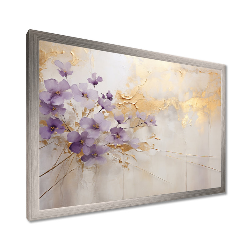 Décoration violette et mauve mauve mauve III - Décoration murale violettes, H 16 po x l 32 po x P 1 po, Cadre simple argenté