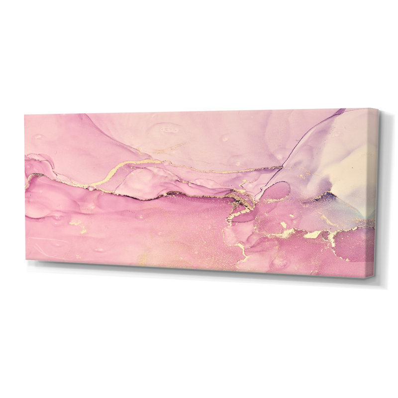 «Pink Marble Waves II», peinture sur toile, Toile tendue, H 28 po x l 60 po x P 1,5 po