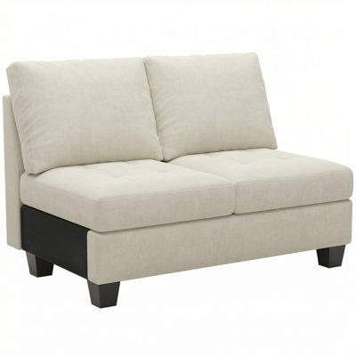 Eyram Velvet Armless 2 Seater Chair, Double Seat Module For Modular Sofa Sectional Couch
