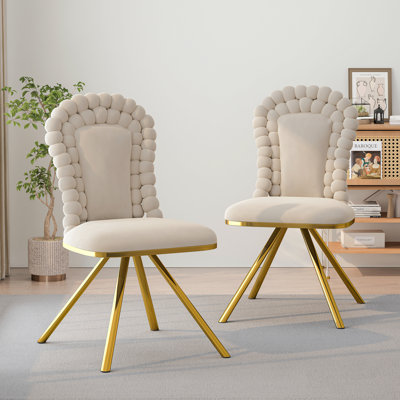 Ensemble de 2 chaises de salle à manger, chaises d'appoint en velours pour le salon, fauteuil de coiffeuse avec pieds en métal doré, chaises de salle à manger rembourrées, pivotant à 360 ° pour la chambre à coucher, le salon, la salle à manger et la cuisine (beige)