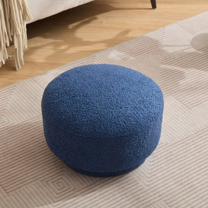 Kenzlee Round Upholstered Ottoman, Navy