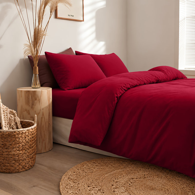 300TC Microfiber Duvet Cover Set – Reversible Luxury 3-Piece, Super King Duvet Cover + 2 Standard Pillowcases, Burgundy