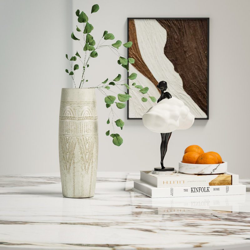 Décoration de table 14 "en céramique blanche avec motifs géométriques pour tablettes