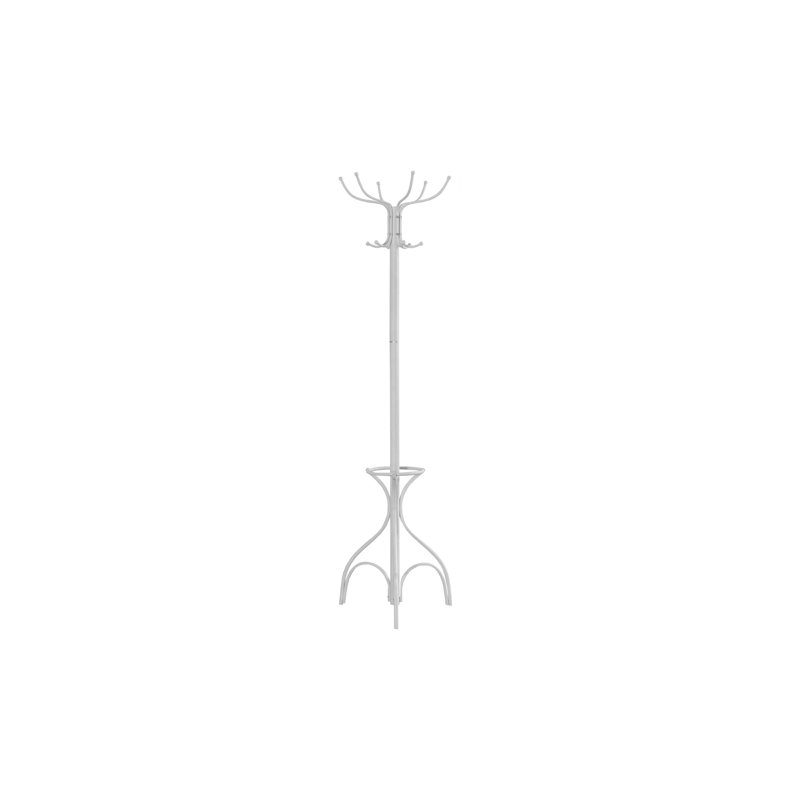 Coat Rack, Hall Tree, Free Standing, 12 Hooks, Entryway, 70"H, Umbrella Holder, Bedroom, White Metal, Contemporary, Modern