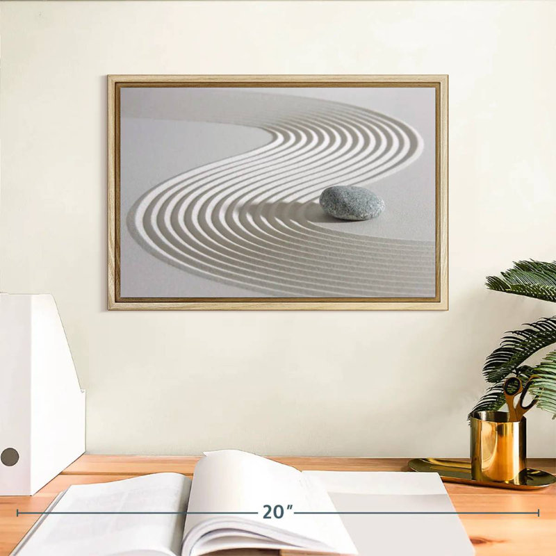Pierre zen sur sable, Cadre flottant en bois naturel, 13 po x 9 po