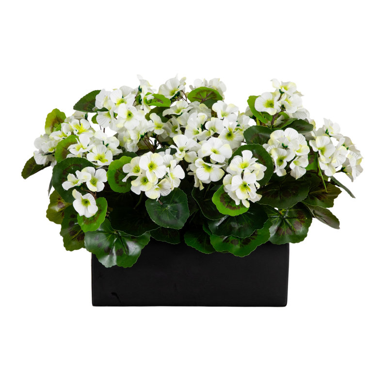 13 po Géranium artificiel résistant aux rayons UV dans un pot à fleurs rectangulaire (intérieur / extérieur), Blanc