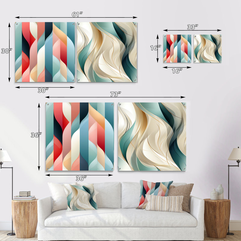 Crissie - Ensemble de 2 peintures murales abstraites en acrylique, H 16 po x l 33 po