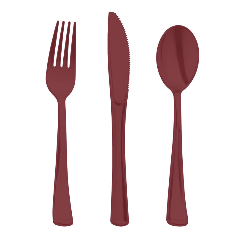 Ensemble de couverts jetables en plastique rouge pour 600 invités