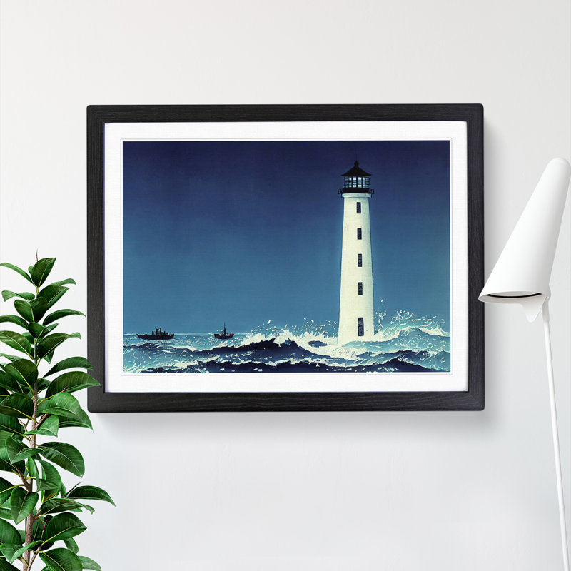 XH1022-8865X Terrific Lighthouse 1 Piece Single Picture Frame Wall Art, 25cm H x 34cm W x 2cm D, Black Framed