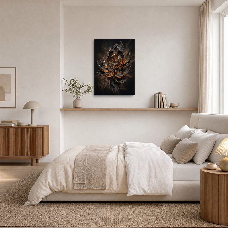 Tableau sur toile Fleur noire aux pétales de bronze lumineux, H 30 po x l 20 po