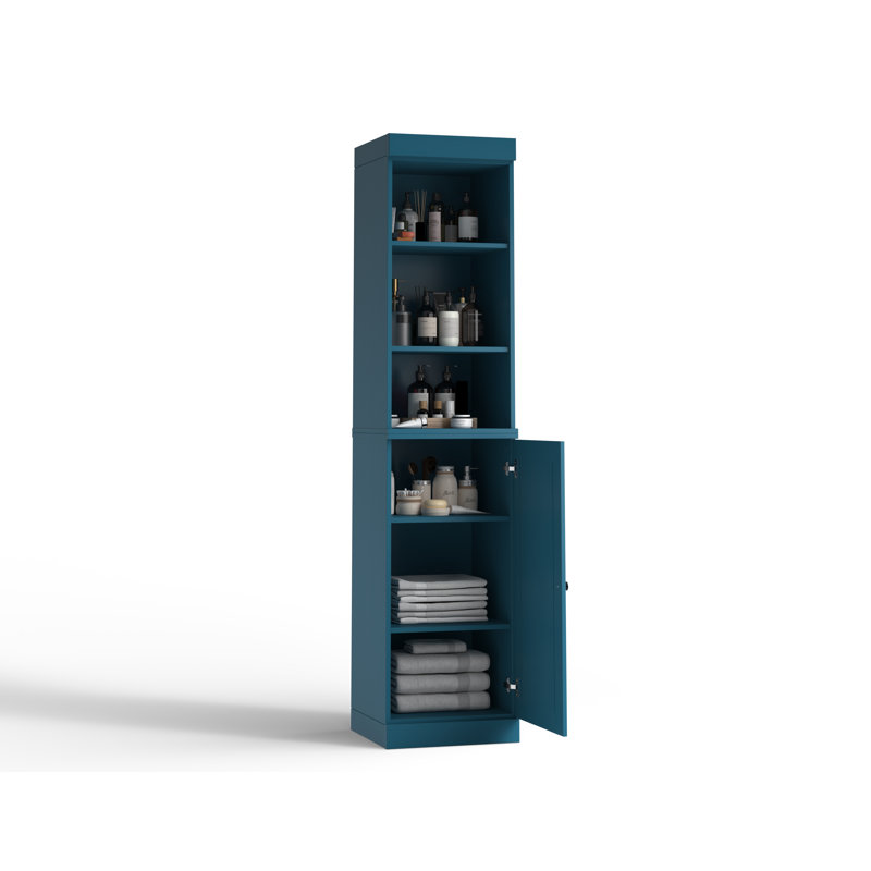100% Solid Wood 16.5" Bathroom Storage Cabinet with Solid Doors and Adjustable Shelves, Teal Blue