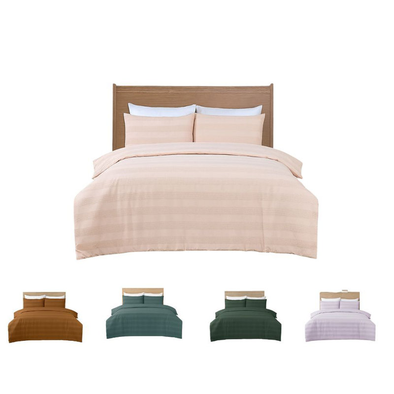 MHG Living Waffle Striped Duvet Cover Set Cotton-Rich Polycotton - Includes Matching Pillowcase - Single/Double/King/Super King