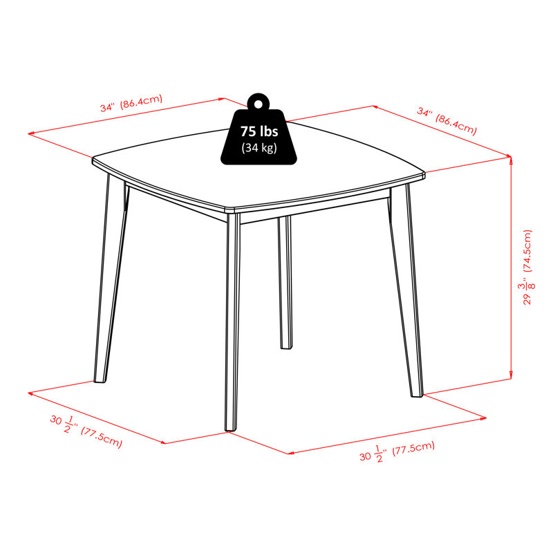 Table de salle à manger en bois massif 34,02 po Juliannie