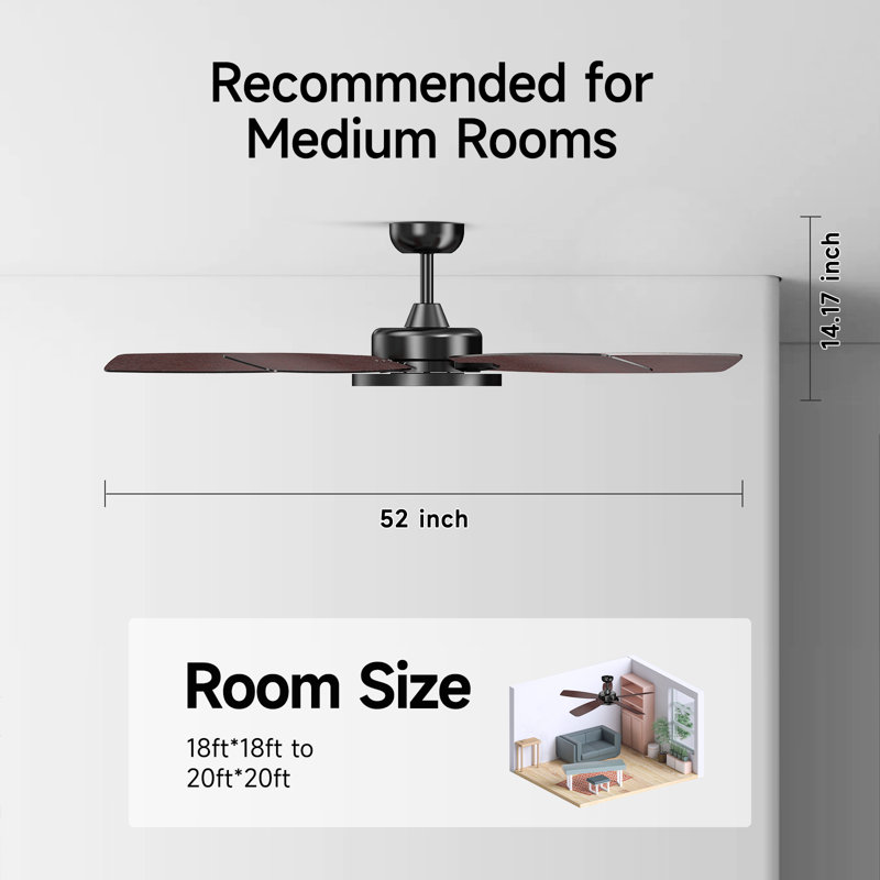 2pcs 52 Inch Ceiling Fan With Light With Remote Control, Black