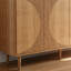 Contemporary Walnut Buffet Cabinet, Freestanding Sideboard with Semicircle Pattern Doors and 4-Tier Storage Shelves, Sturdy Particle Board Accent Cabinet for Home Decor
