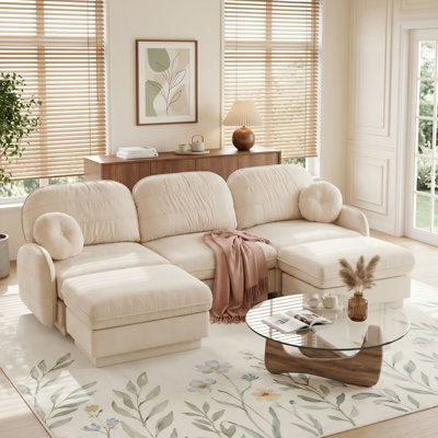 Eyisean 105" Chenille Modular Sectional Sofa, Comfy 3 Seater Upholstered Cloud Couch with Ottoman
 & Round Pillows , Modern Deep Seat Couches for Living Room, Apartment