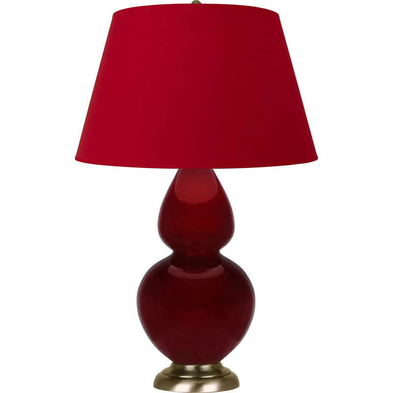 Lampe de table double gourde en céramique, Sangria glacé / laiton, Blanc cassé, Laiton