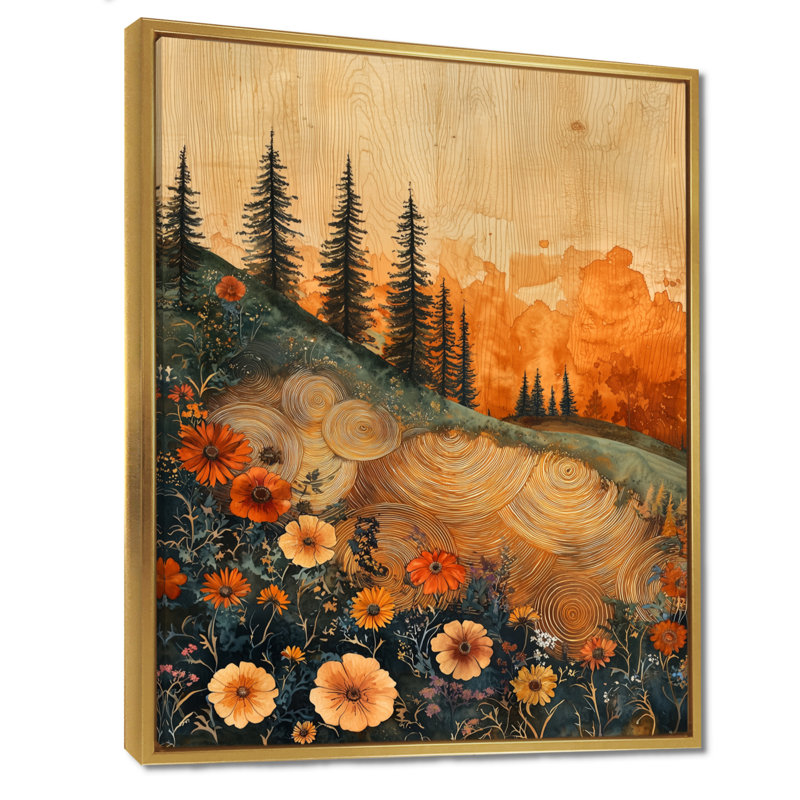 Décoration murale fleurs d'été orange champ de fleurs II - Fleurs sauvages, H 32 po x l 16 po, Doré