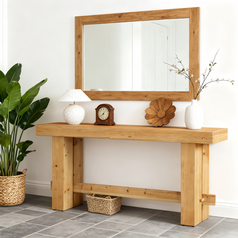 63-Inch Solid Wood Console Table, Farmhouse Entryway Table, Sofa Table