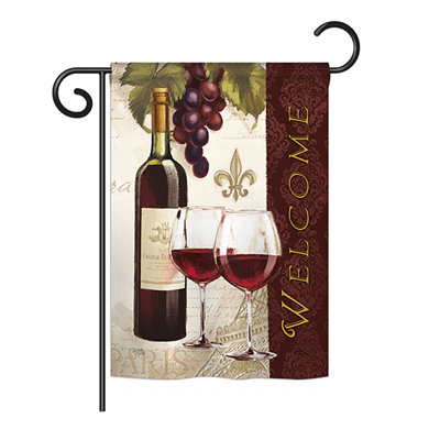 Drapeau de jardin Mcgriff Welcome Wines Happy Hour and Drink en polyester 19 x 13 po