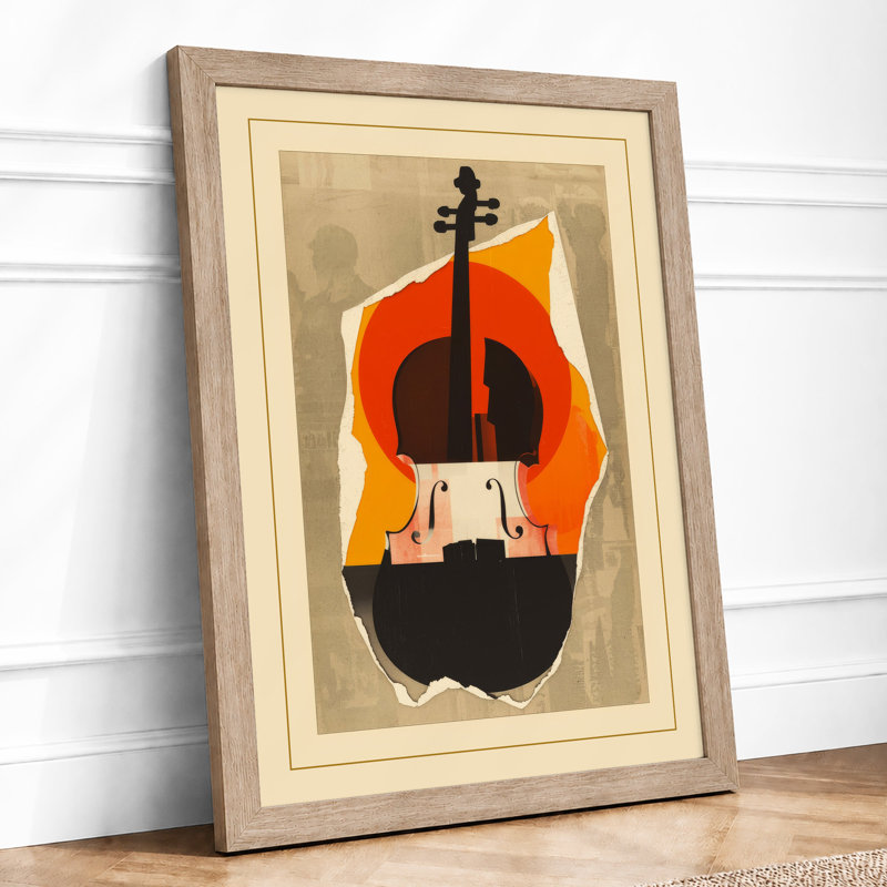Violin in Flame Geometric - Framed Print, A2 - 59.4 x 42.0 cm, Oak