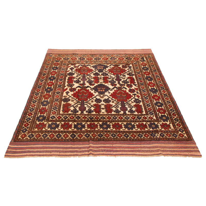 Tapis rouge foncé en laine noué à la main de conception unique 6 pi 10 po x 8 pi 4 po Jisoo