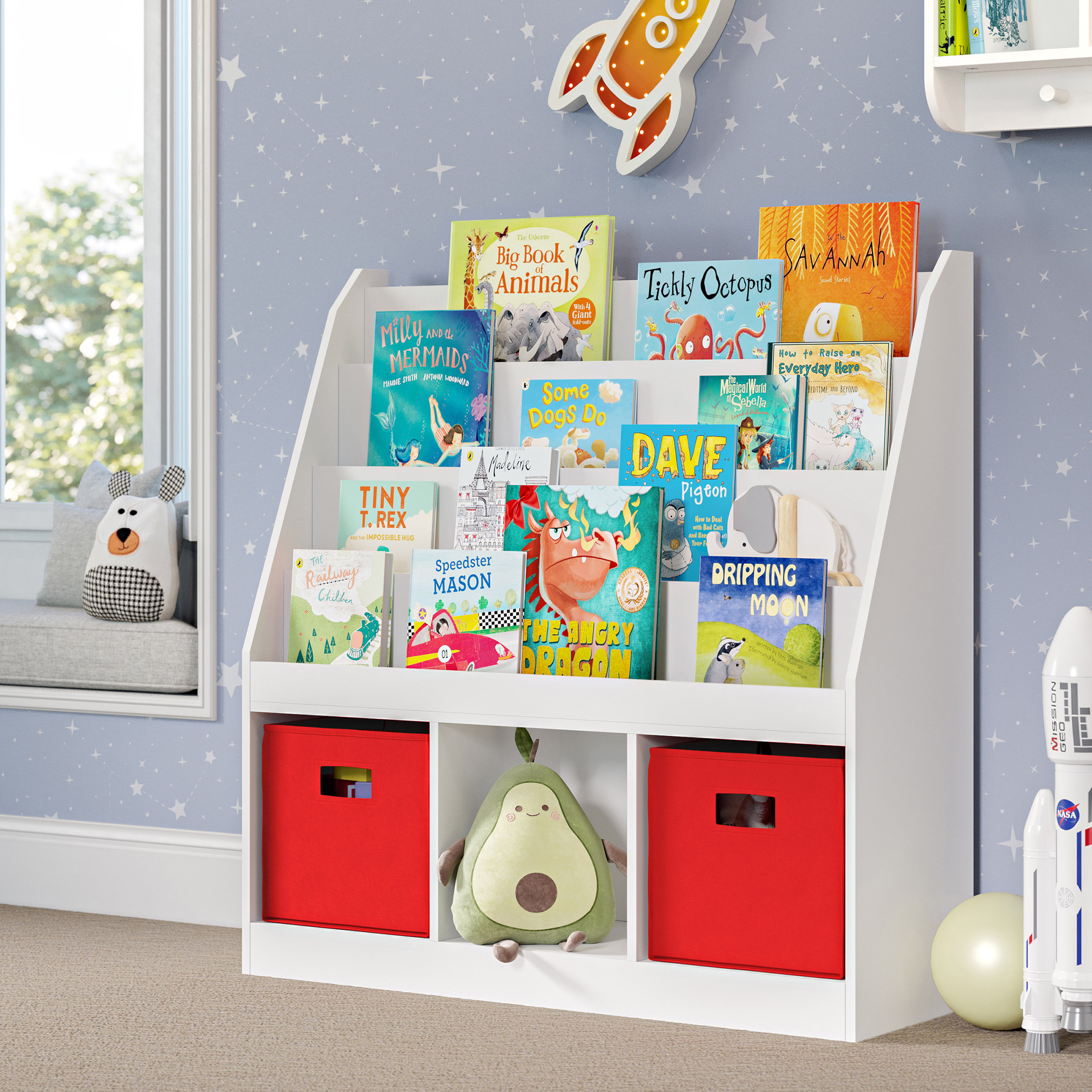 RiverRidge Home RiverRidge Kids Playroom Bookrack with 3 Toy Organizer