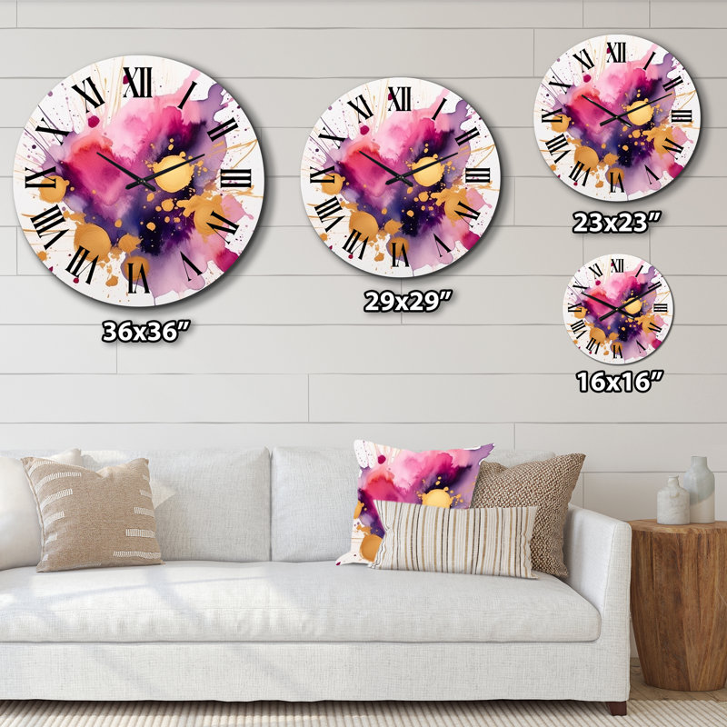 Horloge murale mauve et rose en métal II, Petit