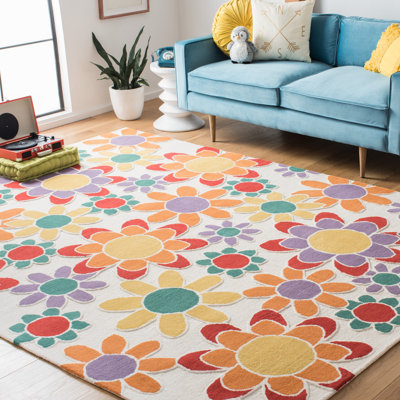 Asfrith Floral Handmade Tufted Wool Red/Orange/Green Area Rug