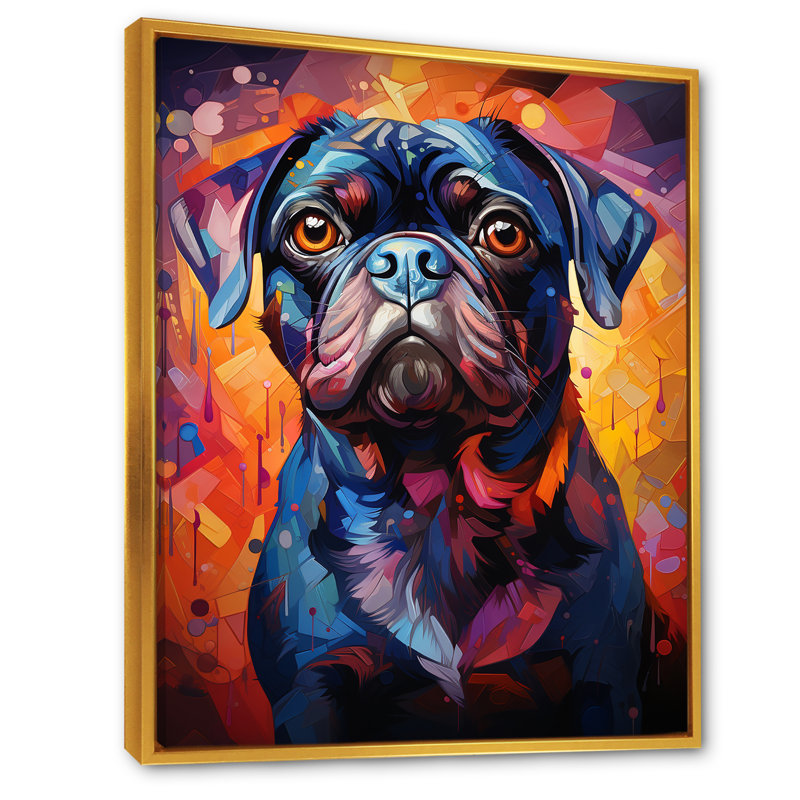 Popart Pug Parade VI sur toile, H 32 po x l 16 po x P 1 po, Cadre flottant doré