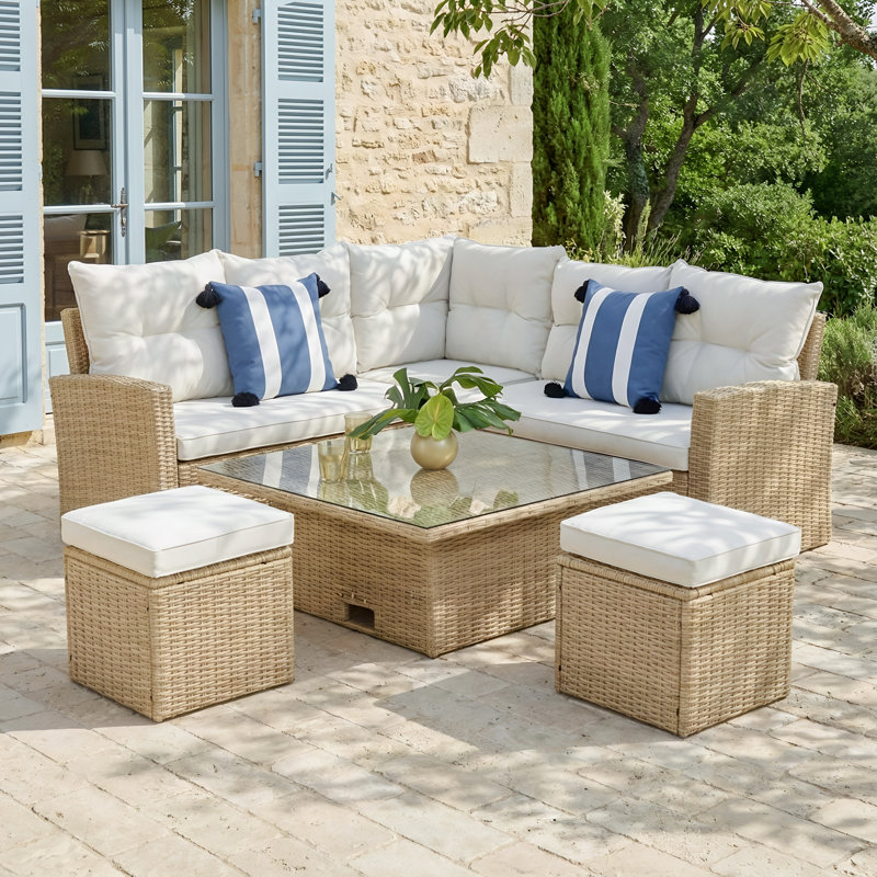 St.Tropez - Garden Corner Sofa In Rattan, White , Natural