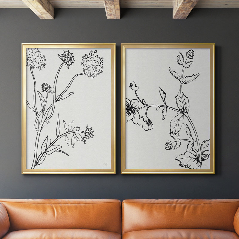 «Botanical Study I», toile encadrée de qualité supérieure - prête à être accrochée, Or, H 36,5 po x l 53 po x P 1,25 po