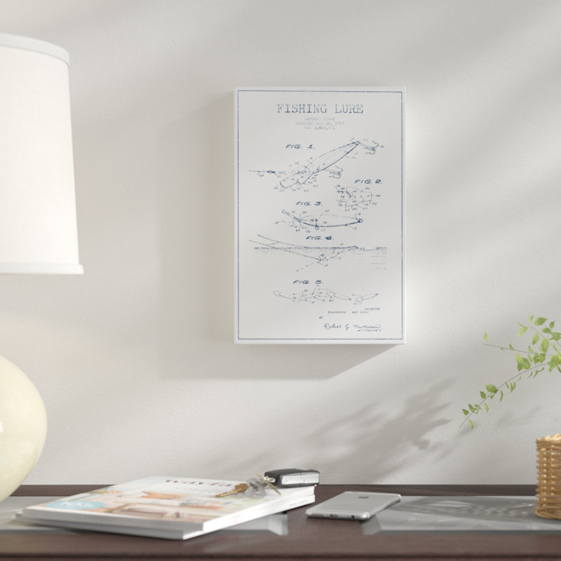" Raymond McVay Fishing Lure Patent Sketch (Ink) IV " by Aged Pixel, 26" H x 18" W x 1.5" D, Black Framed Canvas, No Mat