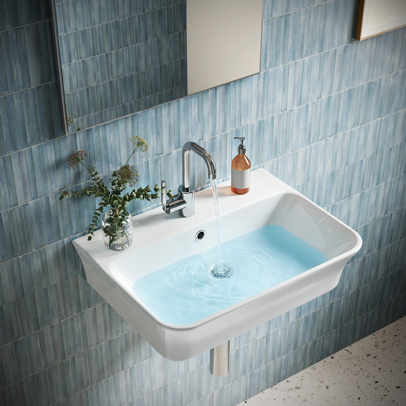 DeerValley Ceramic Wall Hung Bathroom Basin 55.5 x 41 x 13.5 cm White, Rectangular Wall-Mounted Thin Edge Basin
