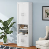 2 Doors Bookshelf With USB Port 3 Adjustable And 3 Fixed Shelves Bookcase Side Cabinet Storage Shelves In White