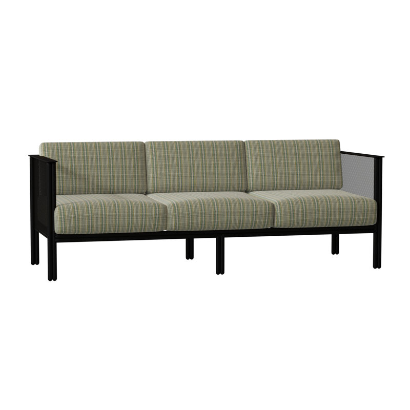 Jax Outdoor 3 - Seat Patio Sofa, Textured Black, Fairview Indigo Abstract Sunbrella®