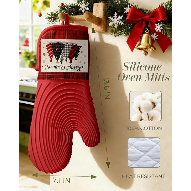 Ensemble de 2 maniques longues de Noël en silicone rouge