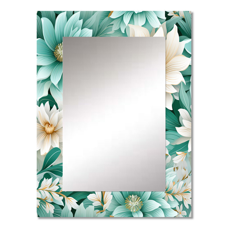 «Brazeal Bohemian Dream Emerald Dahlia» - grand miroir floral, miroir mural décoratif floral, impression d'art en métal
