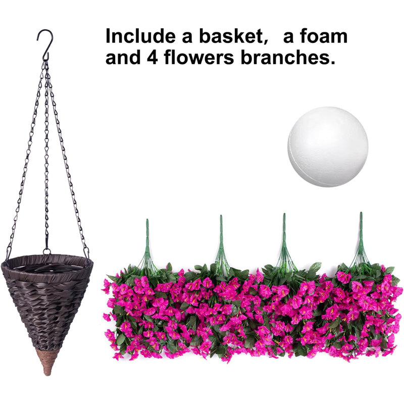 Fuchsia Silk Flower Hanging Basket Arrangement with Metal Chains