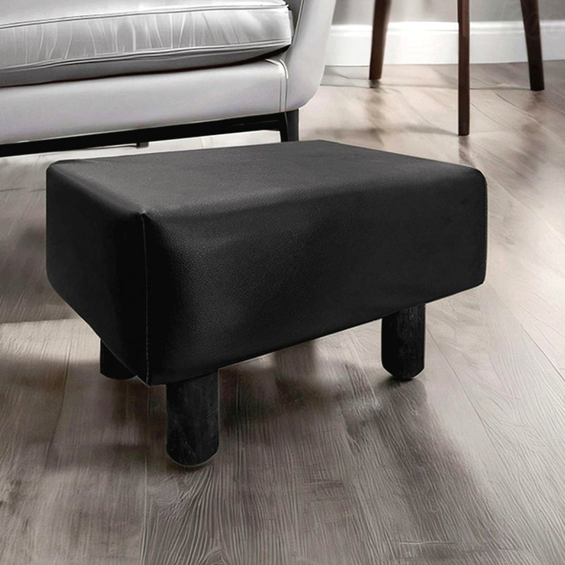 Contemporary Style Footstool Set Of 2Pc - Black Upholstered With Wooden Legs