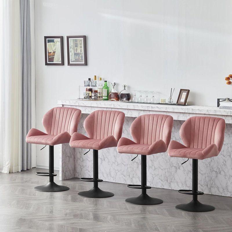 Oumar Swivel Upholstered Adjustable Height Counter Stool with Metal Frame, Pink