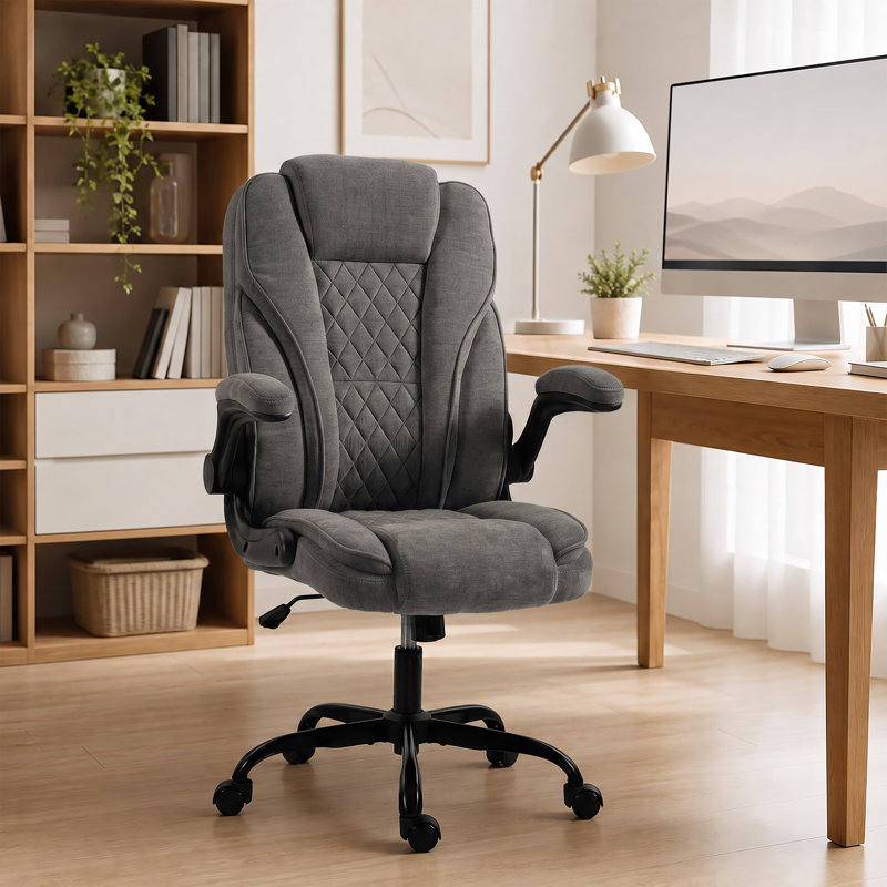 Rebrilliant Linen Office Chair, Dark Grey