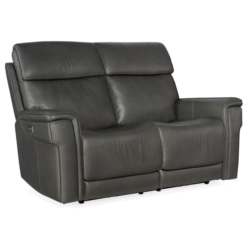 Sahara Dorian Gray Leather Loveseat with Pillow-top Arm and Cup Holder