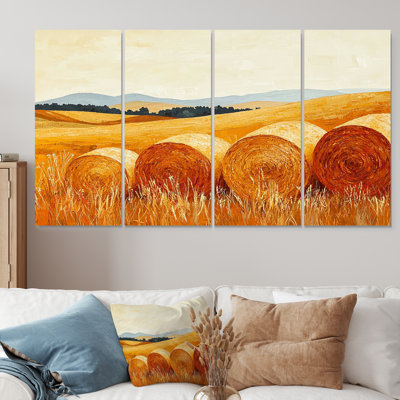 Yellow And Orange Farm Landscape Haystack Hills II - Farmhouse Wall Art Set