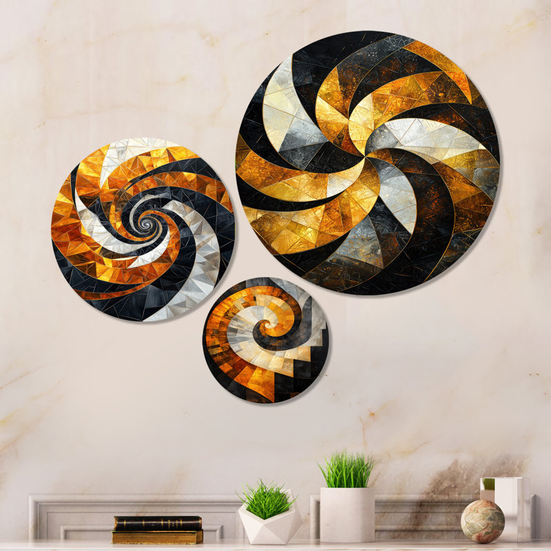 Art mural en métal jaune et noir vortex de sophistication I - formes abstraites