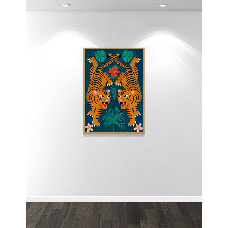 «Jungle Tigers Print» par Cantwell, Grain de bois naturel, L 29,5 po x H 41,5 po, Framed Print