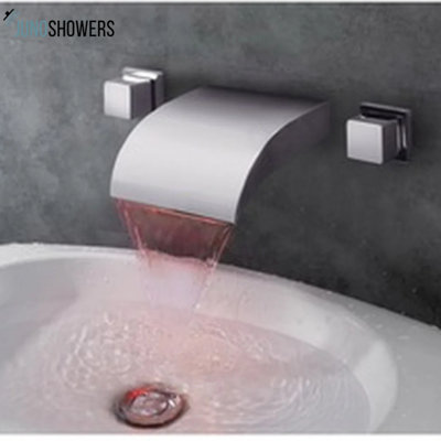 Juno Chrome Finish LED Waterfall Bathroom Sink Faucet, Solid Brass 4 Mini Spread Deck Mounted Dual Handle