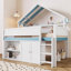 Lit mezzanine double en bois massif avec armoire de rangement sous le lit-129428068