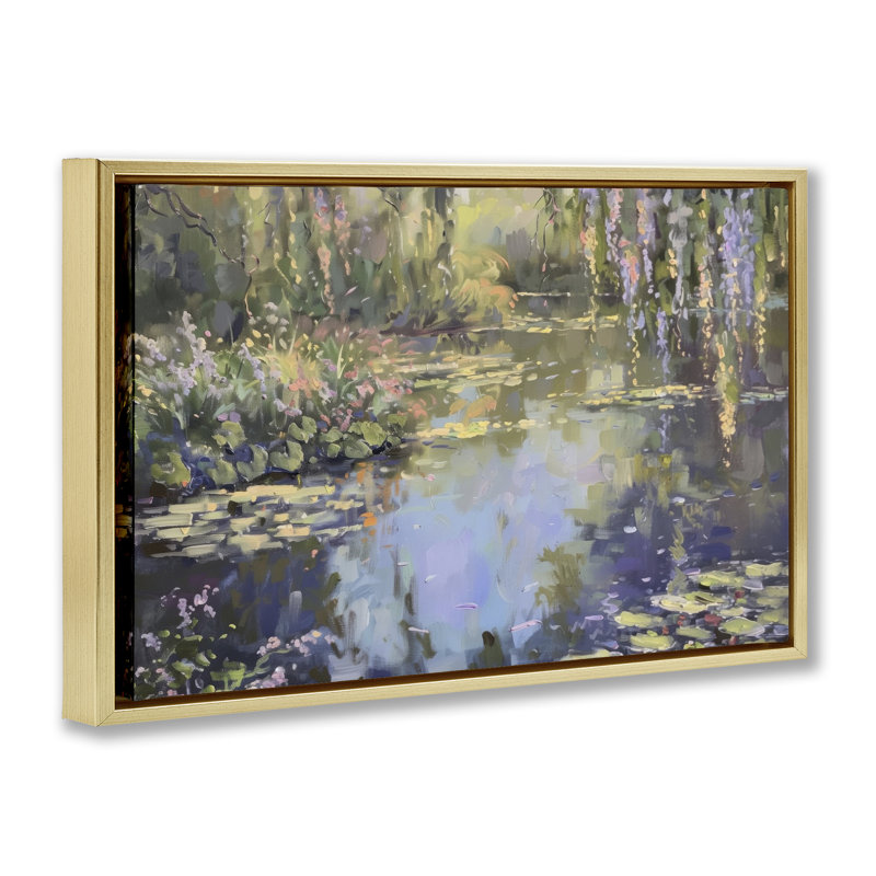  Morning on Lily Pond Canvas by LSR Design Studio, H 21 po x l 31 po, Cadre flottant métallique doré